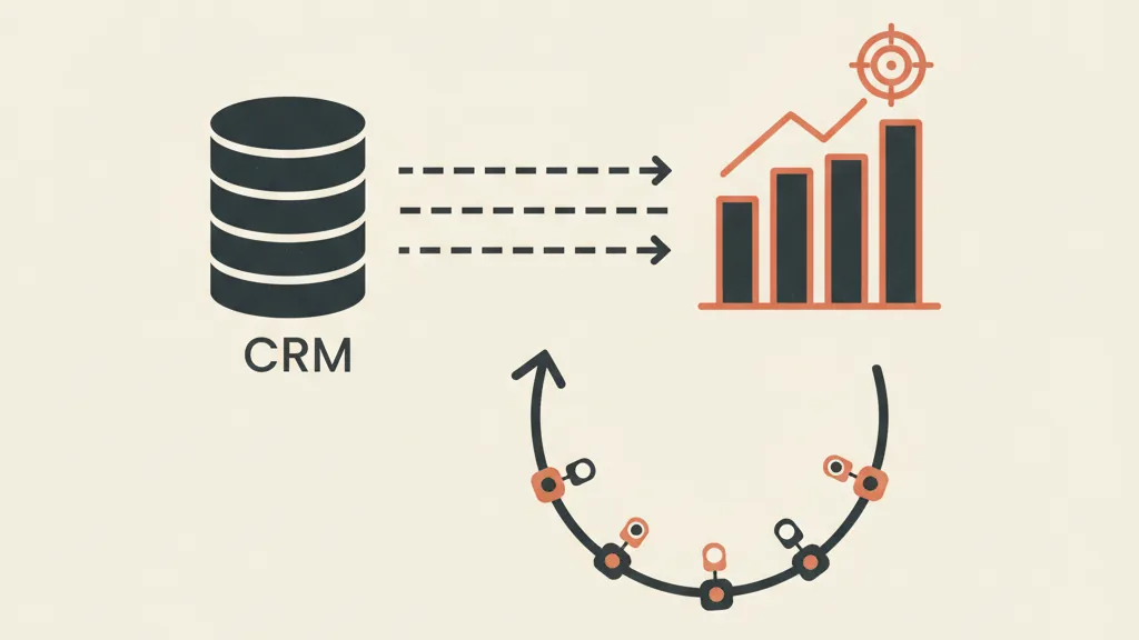 Illustration of a data flow between a CRM database and an advertising campaign dashboard