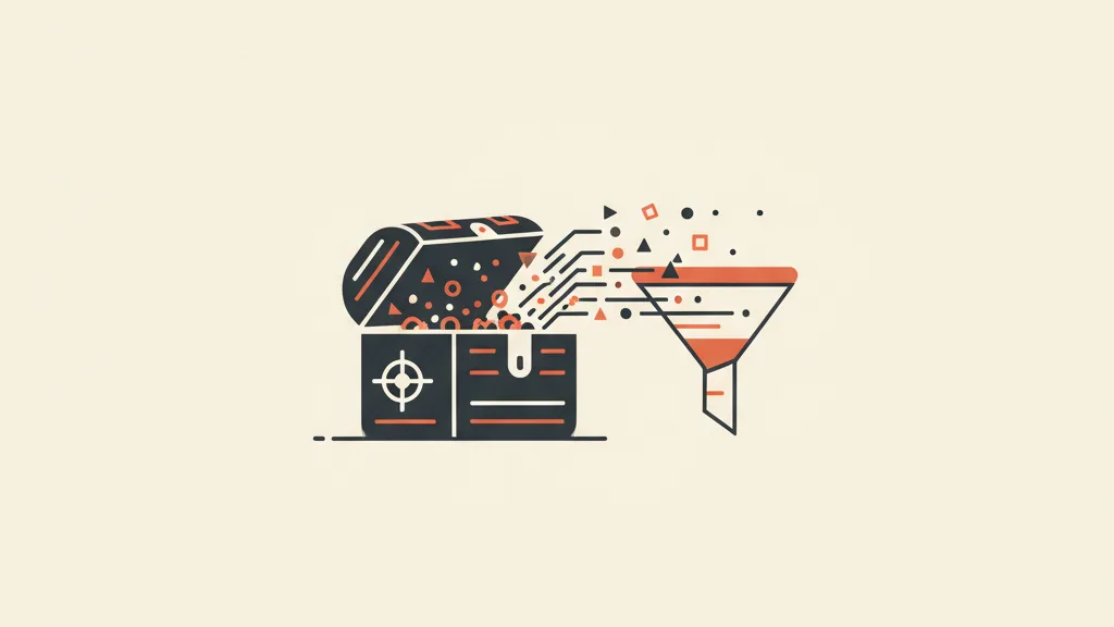 Illustration of a vault of proprietary company data feeding an advertising funnel
