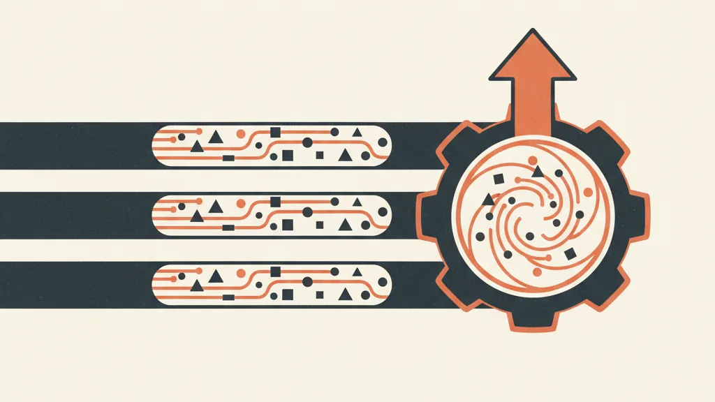 Illustration of three data channels converging into a central engine with a growth arrow